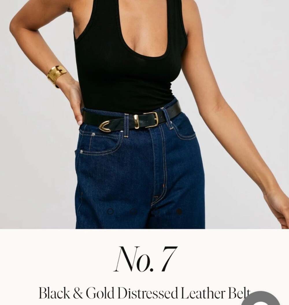 Aureum Collective No. 7 black distressed leather gold tip & buckle belt XS/S